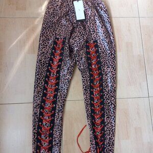 LACE-UP-BACK LEOPARD SHINY PANTS SIZE S